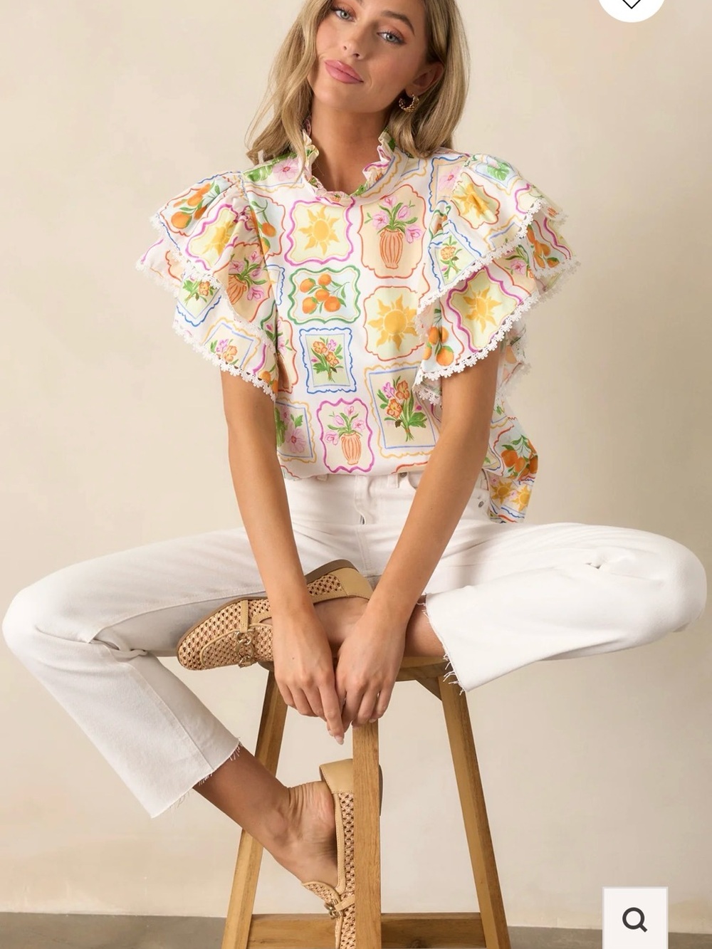 PROSPERINA BLAIR MULTI PRINT COTTON RUFFLE TOP